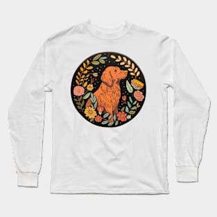 Floral Brown Dog Design Long Sleeve T-Shirt